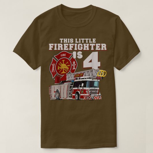消防車4誕生日消防士の少年 Tシャツ (デザイン正面)