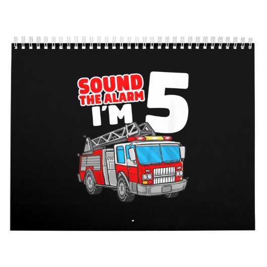 消防車5年の古い消防士5誕生日 カレンダー (カバー)