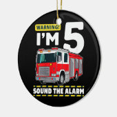 消防車5年の古い消防士5誕生日 セラミックオーナメント (左)