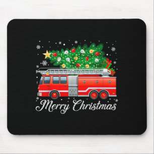 消防車 クリスマスツリー 楽しい クリスマスパジャマ 消防士 マウスパッド