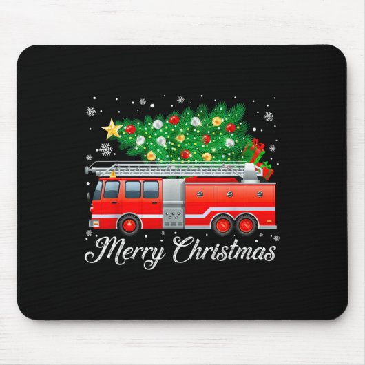 消防車 クリスマスツリー 楽しい クリスマスパジャマ 消防士 マウスパッド (正面)