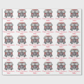 消防車:メリークリスマスネームカスタマイズ可能 ラッピングペーパー (フラット)