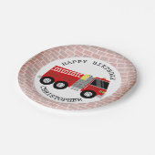 消防車+レンガ消防士の誕生日パーティー ペーパープレート (アングル)