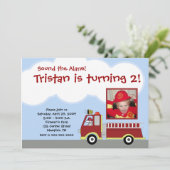 消防車 消防エンジン *写真* 誕生日招待状 招待状 (スタンド正面)