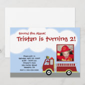 消防車 消防エンジン *写真* 誕生日招待状 招待状 (正面/裏面)