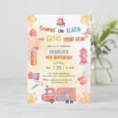 消防車 消防エンジン 9歳の誕生日パーティー 招待状 (スタンド正面)