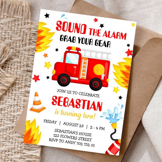 消防車 消防士 こども 誕生日 招待状