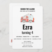 消防車 – 消防士 – 警報誕生日を鳴らす 招待状 (正面/裏面)