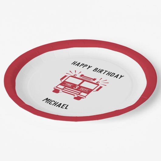 消防車 |消防車の誕生日プレート ペーパープレート (アングル)
