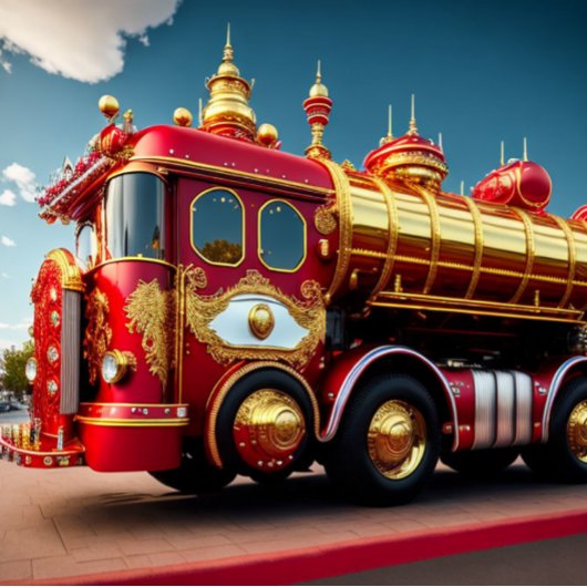 消防車、消防車、キッズルームデコール、赤 メタルプリント