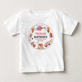消防車 男の子 1歳 誕生日 | かわいいパーティー ベビーTシャツ
