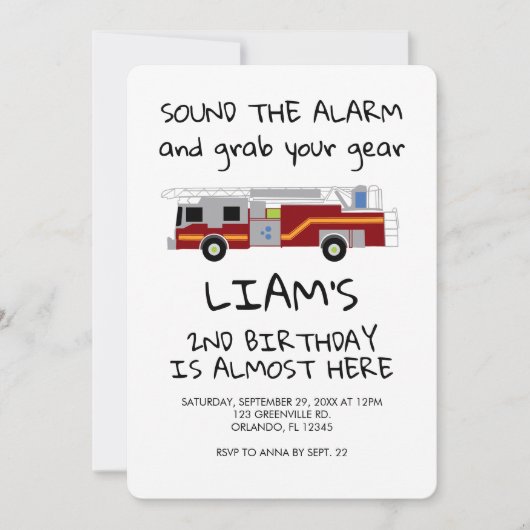 消防車 緊急車 赤いライン 招待状 (正面)