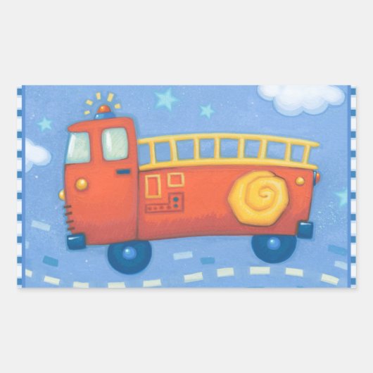 消防車 長方形シール (正面)