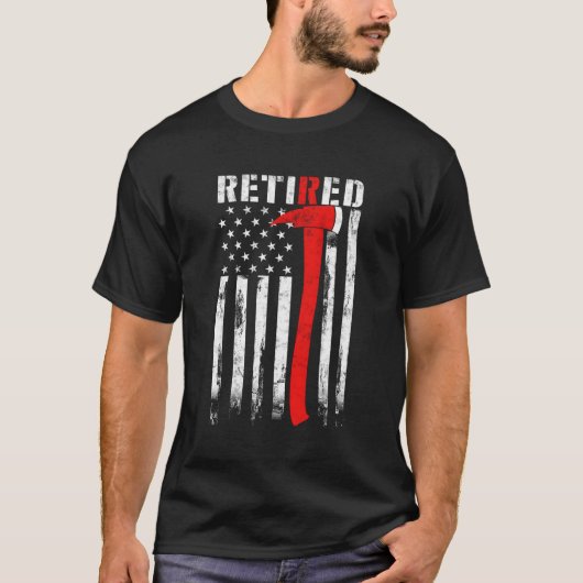 消防退職した士の薄い赤いラインAxアメリカンFla Tシャツ (正面)
