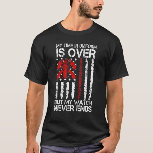 消防退職した士の薄い赤線の退職 Tシャツ (正面)