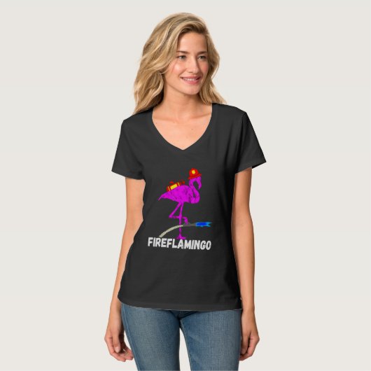 消防隊フラミンゴファイアマンエキゾチック鳥 Tシャツ (正面フル)