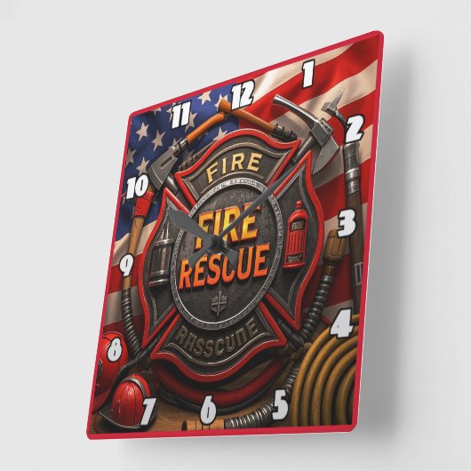 消防隊員の愛国的な英雄的な象徴 スクエア壁時計 (傾斜)