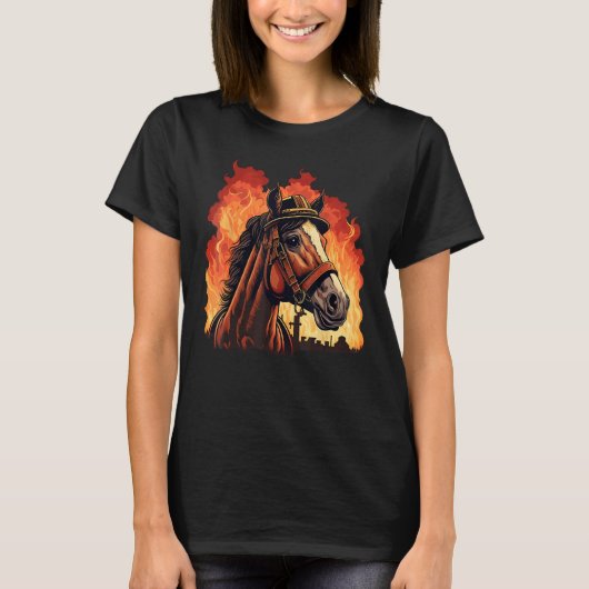 消防馬に乗った馬の消防士 Tシャツ (正面)