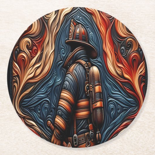 消防鮮やか芸術の勇気への献上品 ラウンドペーパーコースター (正面)