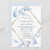 消音したエレガント薄紫とほこりっぽい青い葉 招待状 (正面/裏面)