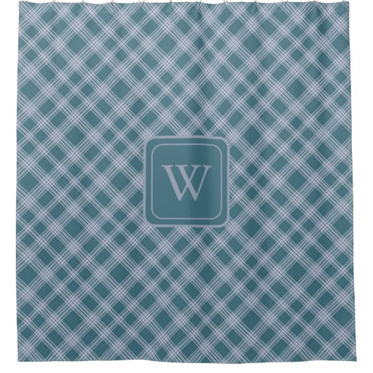 消音したシアンのプレイドパターンシャワーカーテン シャワーカーテン (正面)