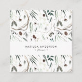 消音した水色のフローラモダンエレガントスタイリッシュ スクエア名刺 (正面)