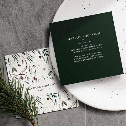 消音した水色のフローラモダンエレガントスタイリッシュ スクエア名刺