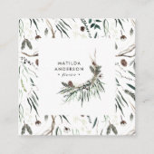 消音した水色のフローラモダンエレガントスタイリッシュ スクエア名刺 (正面)