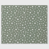 消音した緑がかった灰色と星模様 ラッピングペーパー (フラット)
