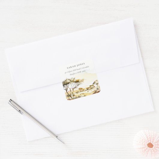 消音した自然水色のアフリカの風景アドレス スクエアシール (封筒)