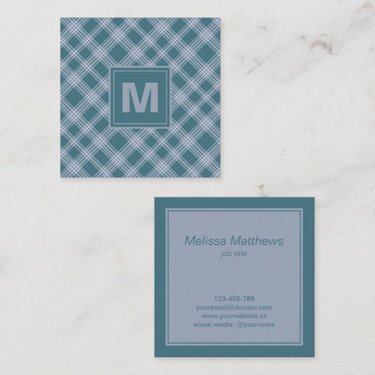 消音シアンのプレイドパターンの名刺 スクエア名刺 (正面/裏面)
