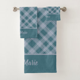 消音シアンの格子模様のカスタムバスタオルセット バスタオルセット