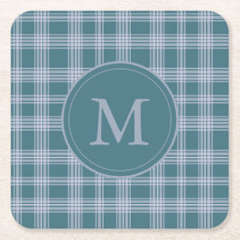消音シアンの格子模様モノグラムコースター スクエアペーパーコースター