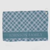 消音シアンの格子模様名前をカスタムするゴルフタオル ゴルフタオル (横)