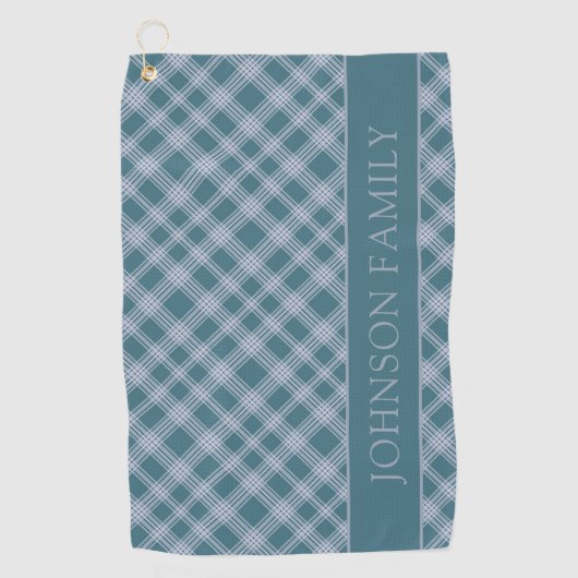 消音シアンの格子模様名前をカスタムするゴルフタオル ゴルフタオル (正面)