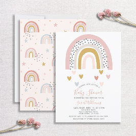 消音モダン虹の赤ちゃんシャワー散水ハート 招待状