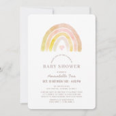 消音レインボーウォーターカラーピンクのドライブバイベビーシャワー 招待状 (正面)