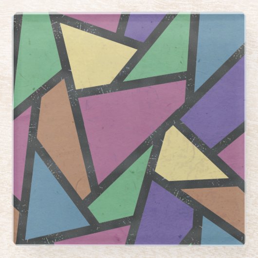 消音色のレインボーカラーのモザイクパターン ガラスコースター (正面)