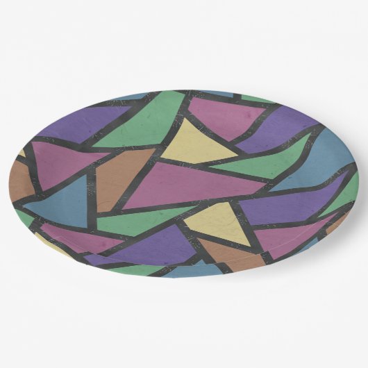 消音色のレインボーカラーのモザイクパターン ペーパープレート (アングル)