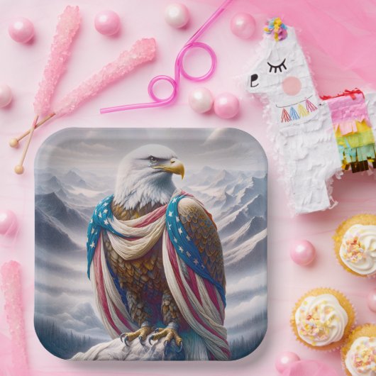 涙とアメリカ国旗を持つハゲのワシ ペーパープレート (パーティー)