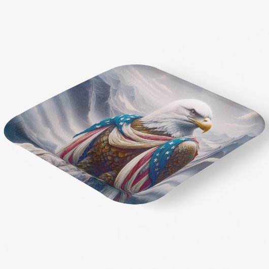 涙とアメリカ国旗を持つハゲのワシ ペーパープレート (傾斜あり)