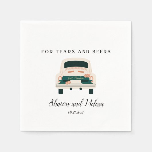 涙とビールたった今結婚しましたカクテルナプキン スタンダードカクテルナプキン (正面)