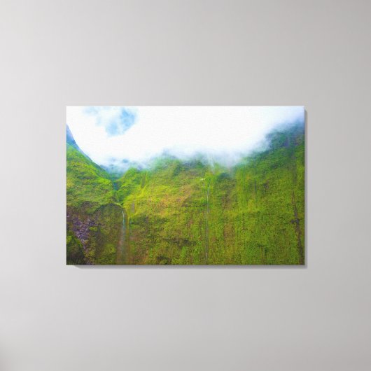 涙の壁,山ワイアレエール,カウアイ,ハワイ キャンバスプリント (正面)