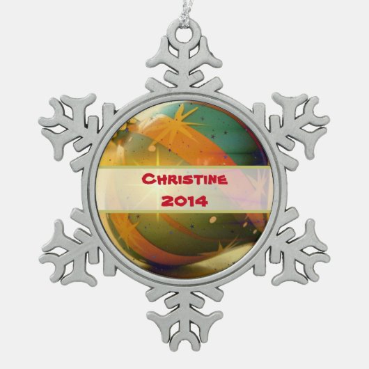 涙パーソナライズされた滴型クリスマス飾り スノーフレークピューターオーナメント (正面)