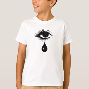 涙ユニーク滴付き目まつ毛ブラック/ホワイト Tシャツ