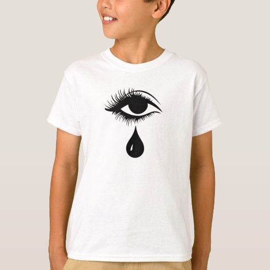 涙ユニーク滴付き目まつ毛ブラック/ホワイト Tシャツ (正面)