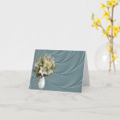 液体のティール(緑がかった色)のサテンのノートまたは挨拶状 カード (黄色い花)