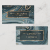 液体の大理石の抽象美術の青および金ゴールド 名刺 (正面/裏面)