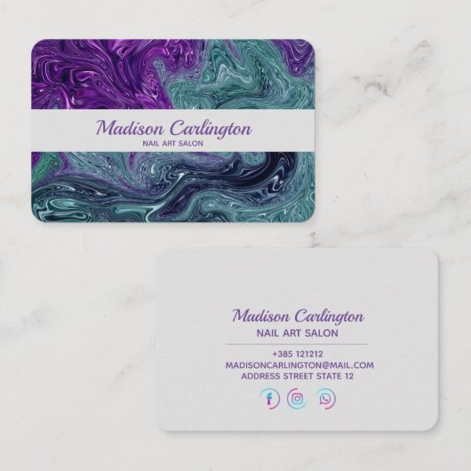 液体の大理石の質の紫色のティール(緑がかった色) 名刺 (正面/裏面)