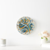 液体の渦巻き オーカー ブルー トリッピー パターン ラウンド壁時計 (ホーム)